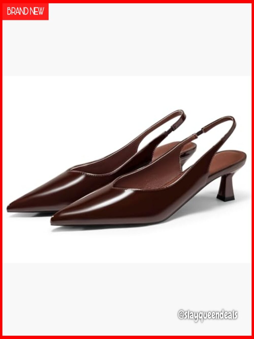 Womens Slingback Kitten Heels Low Heel Pointed Toe Pumps Dress Work Shoes - Picture 4 of 7